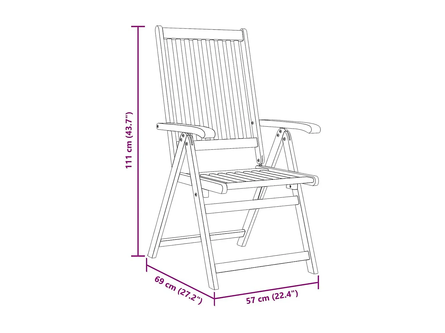 Chaises pliables de jardin lot de 2 Bois solide d'acacia Marron