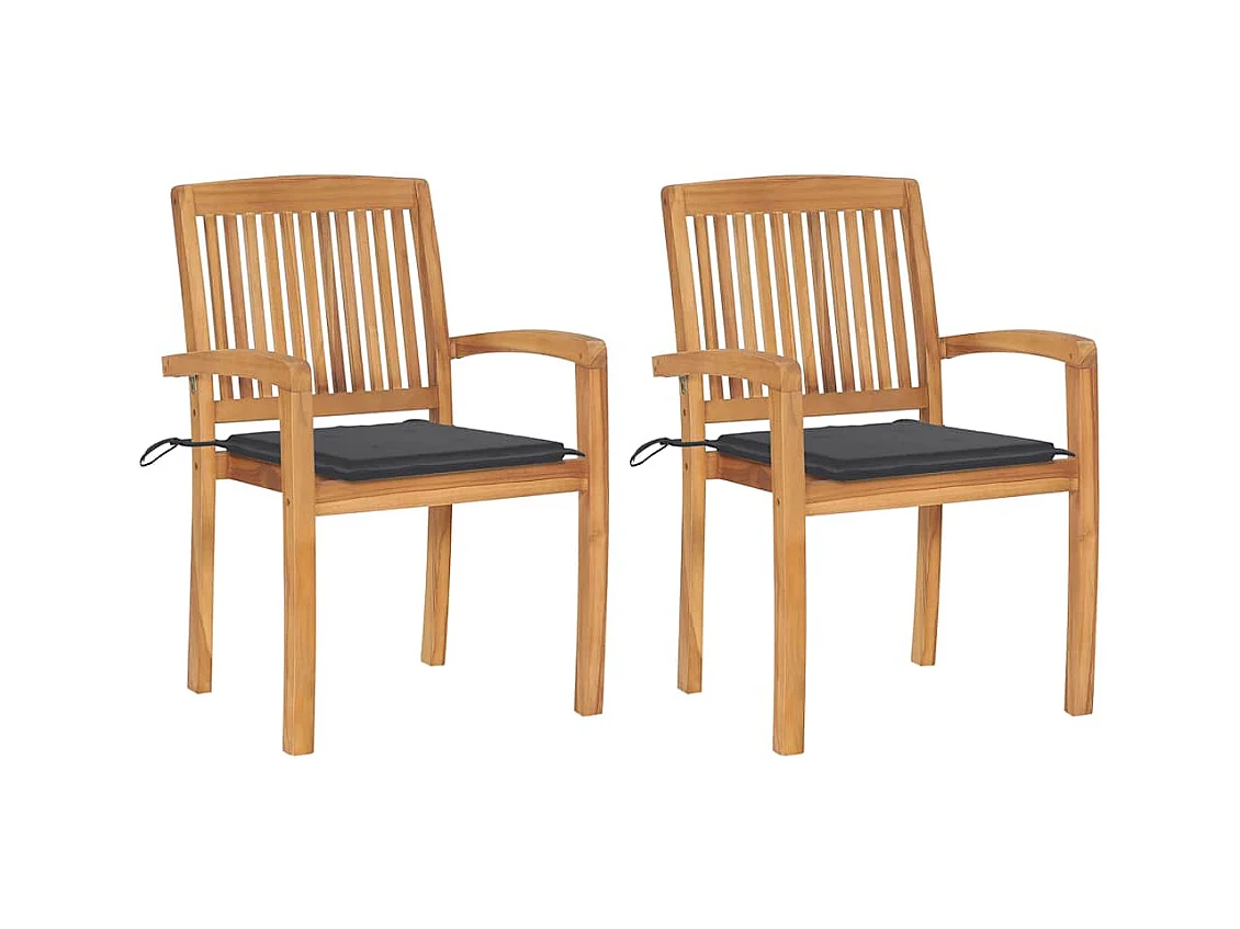 Chaises de jardin lot de 2 et coussins anthracite Bois de teck