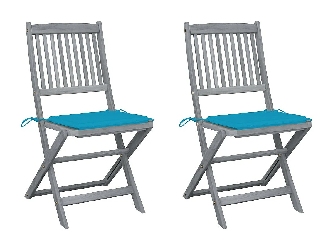 Chaises pliables d'extérieur lot de 2 et coussins Bois d'acacia