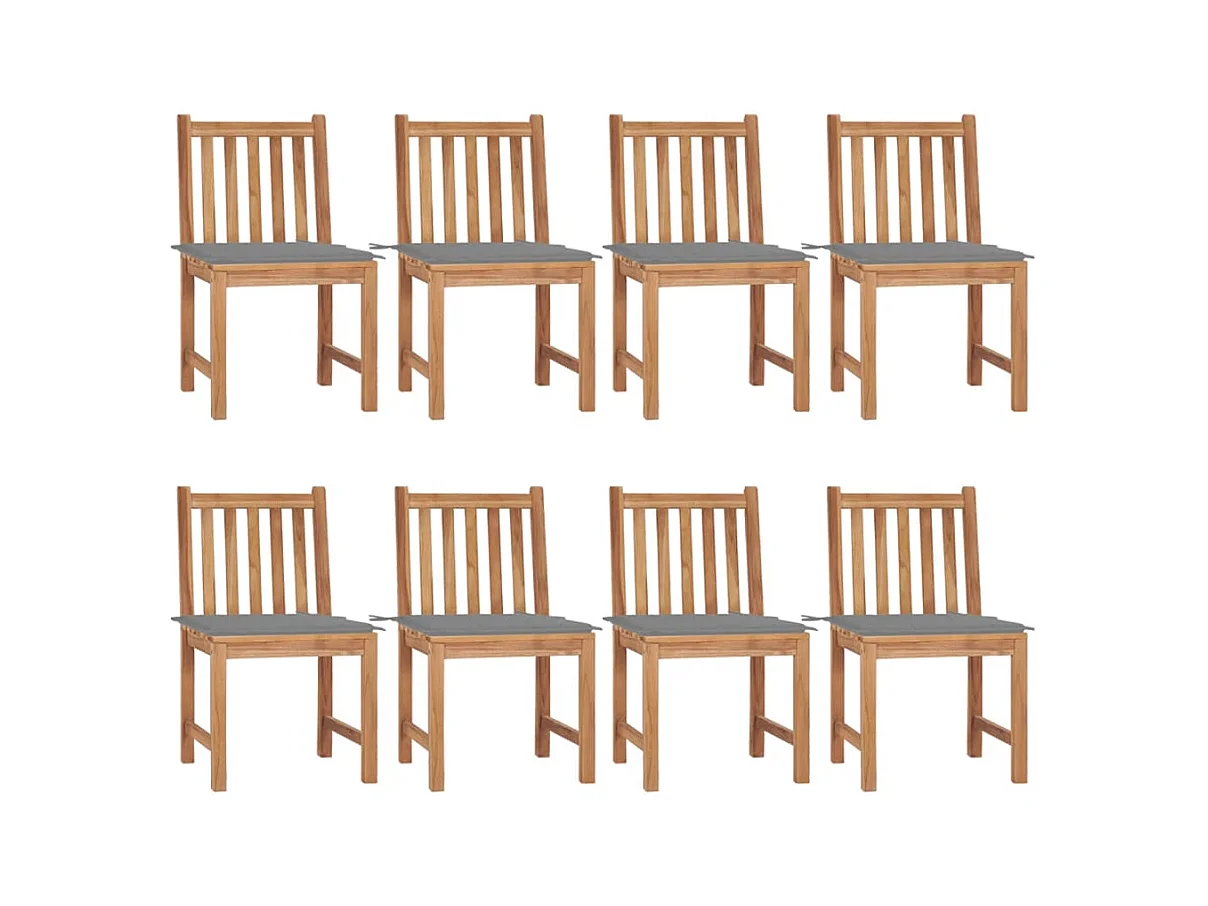 Chaises de jardin lot de 8 avec coussins Bois de teck massif