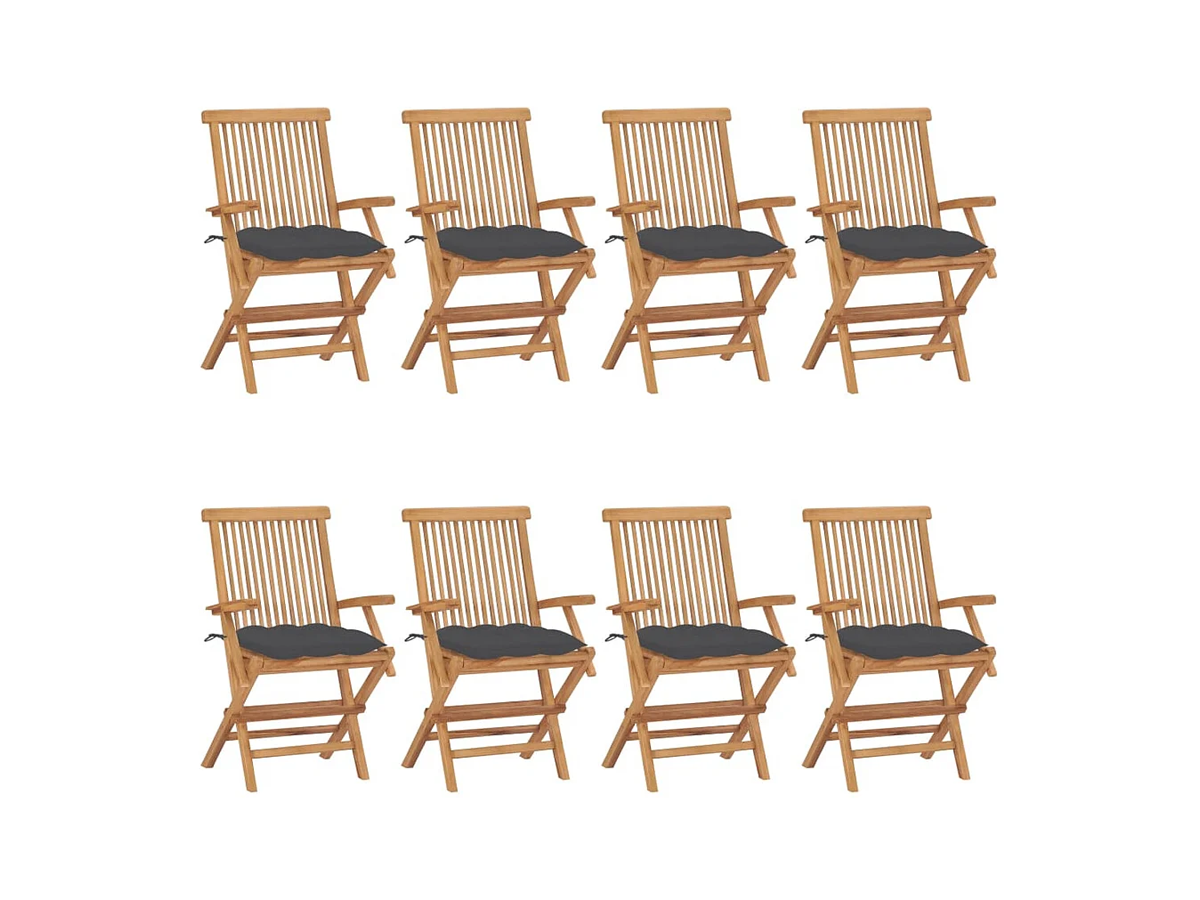 Chaises de jardin avec coussins anthracite lot de 8 Teck massif