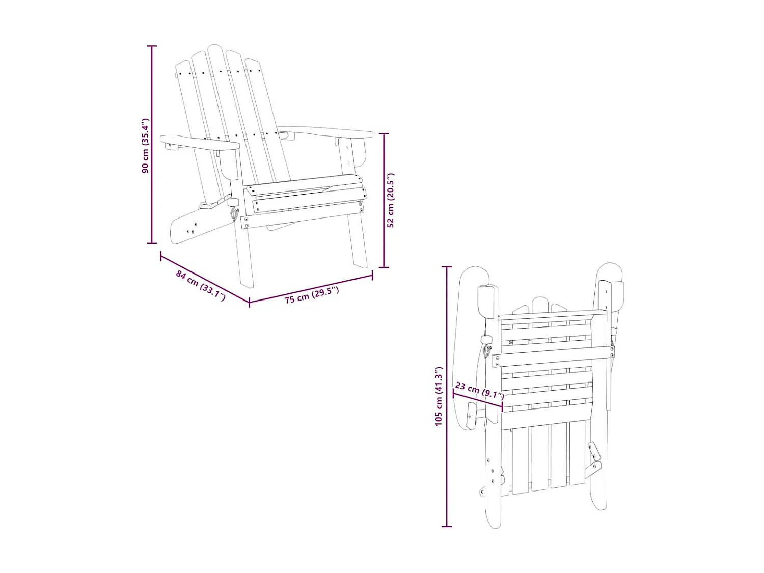 Chaise de jardin Adirondack et repose-pied Bois d'acacia massif