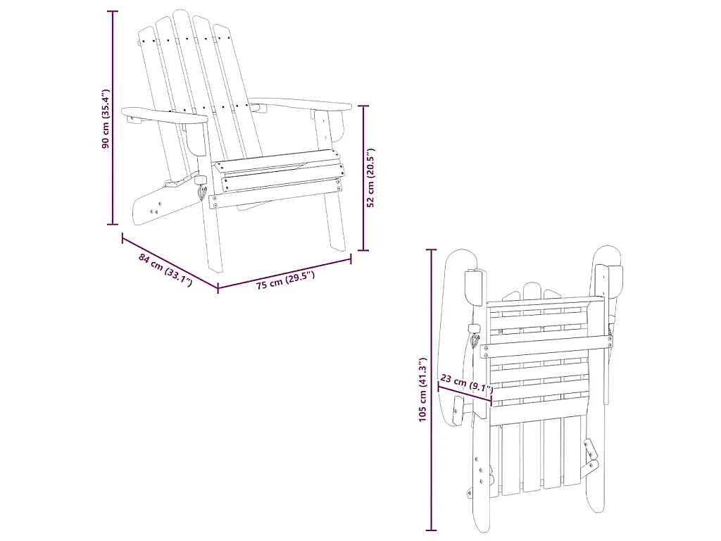 Adirondack-Gartenstuhl mit Fußstütze Massivholz Akazie