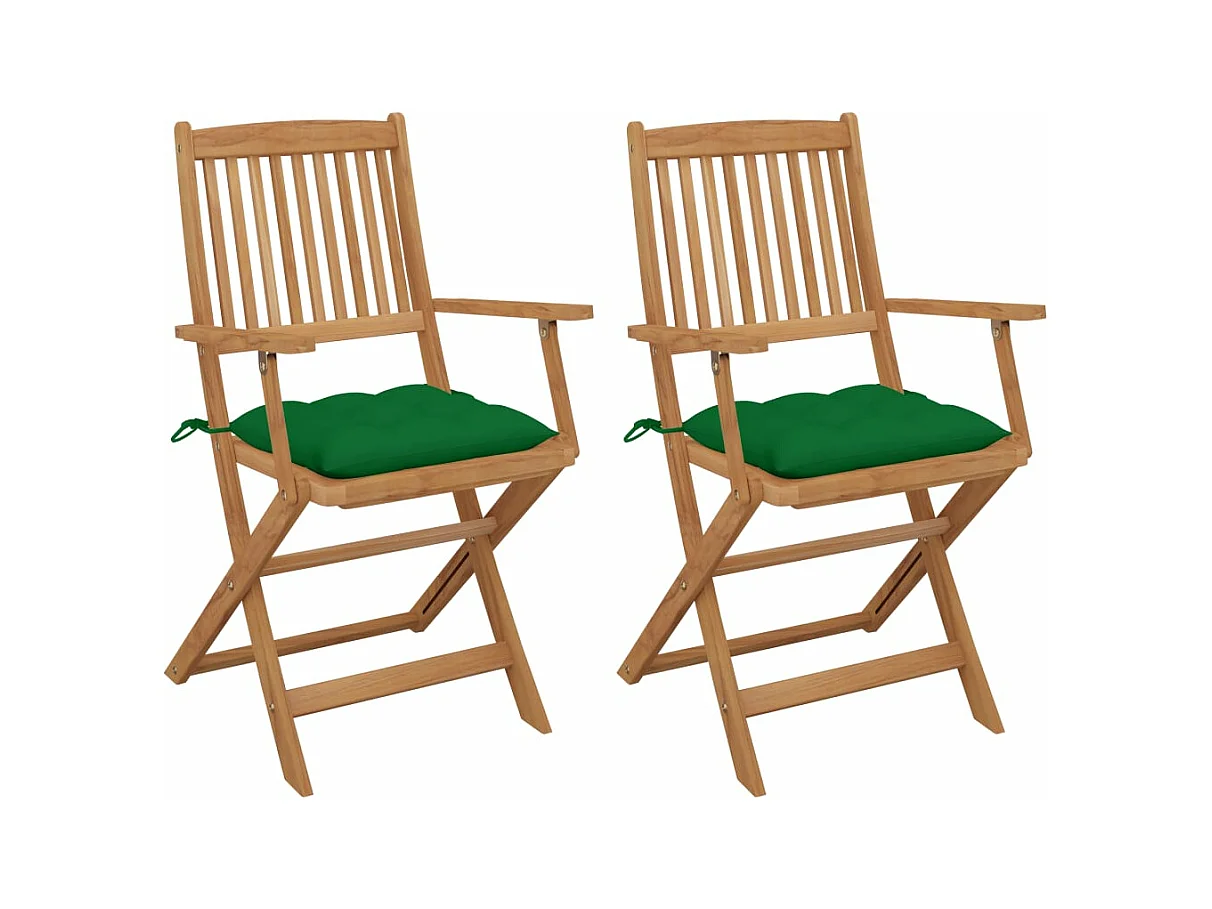 Chaises pliables de jardin lot de 2 avec coussins Bois d'acacia