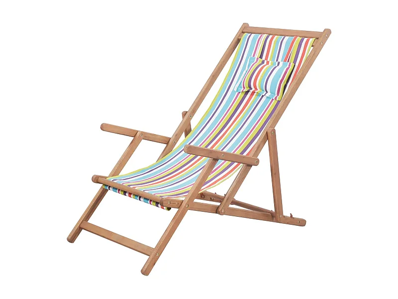 Strandstoel inklapbaar stof en houten frame meerkleurig