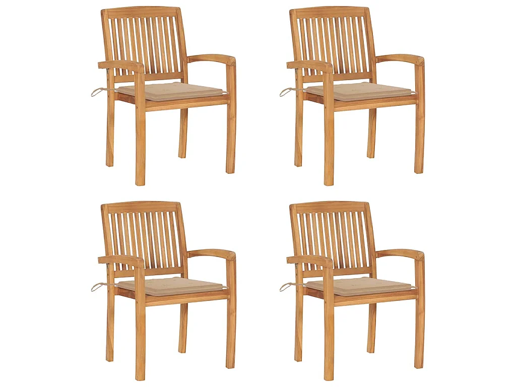 Chaises de jardin empilables avec coussins lot de 4 Teck solide