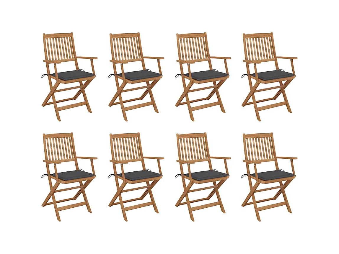 Chaises pliables d'extérieur et coussins lot de 8 Bois d'acacia