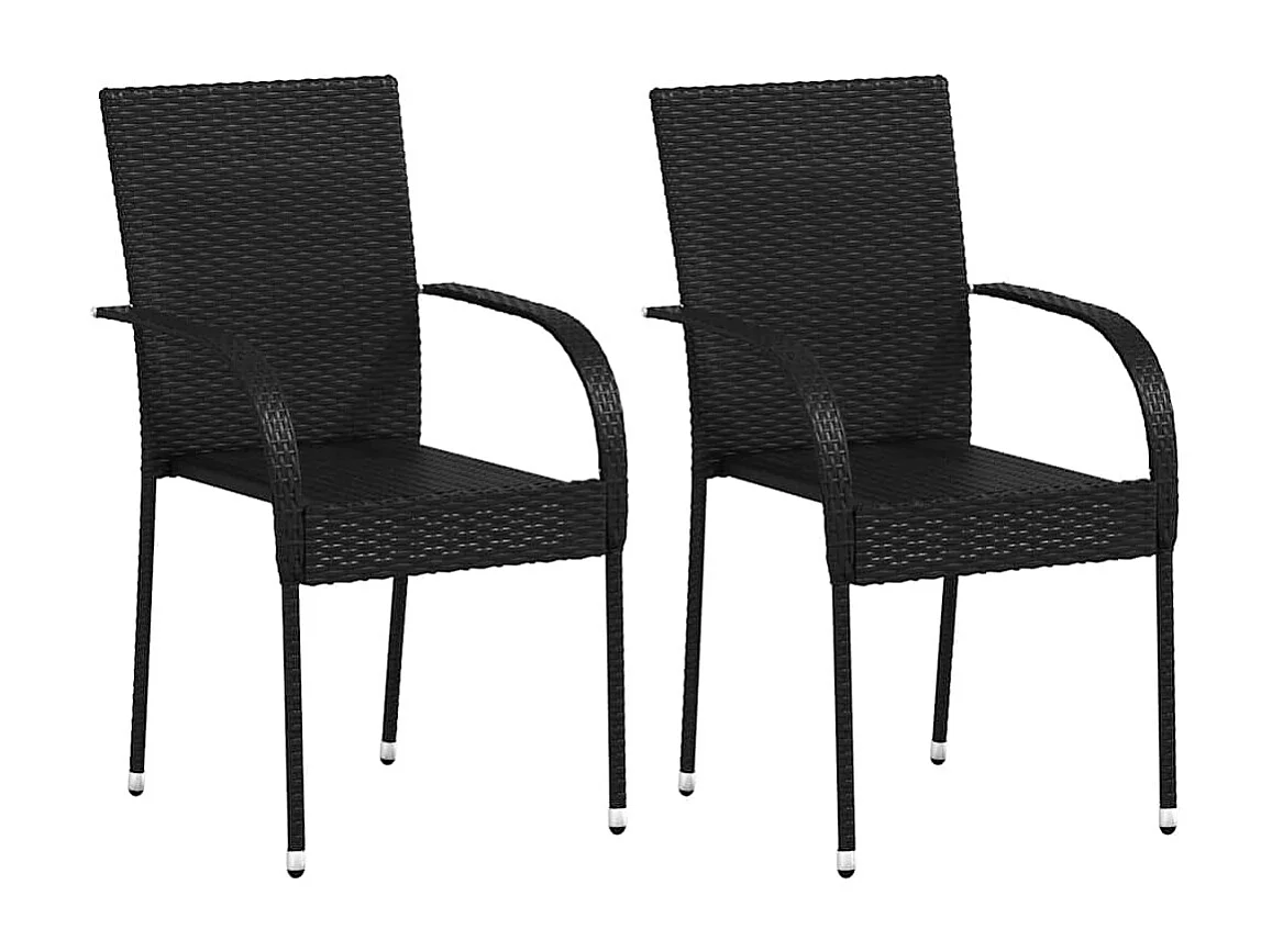 Chaises empilables d'extérieur lot de 2 Résine tressée Noir
