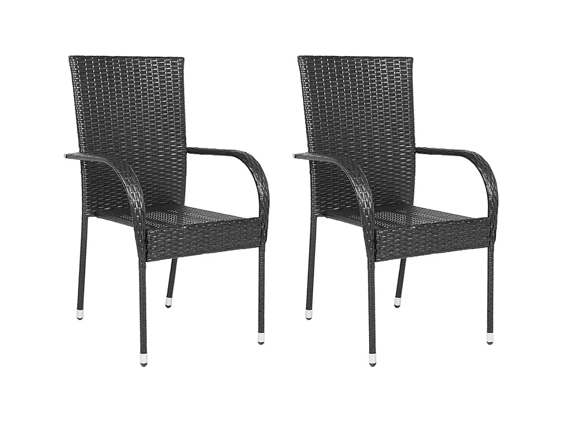 Tuinstoelen stapelbaar 2 st poly rattan zwart