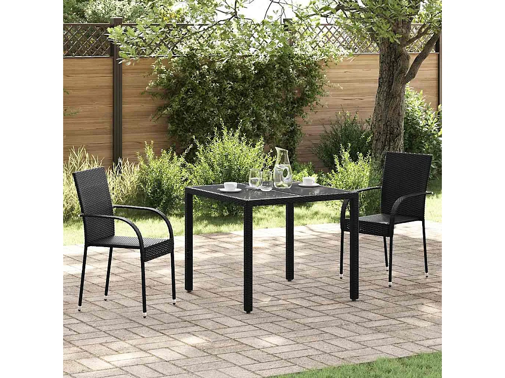Tuinstoelen stapelbaar 2 st poly rattan zwart