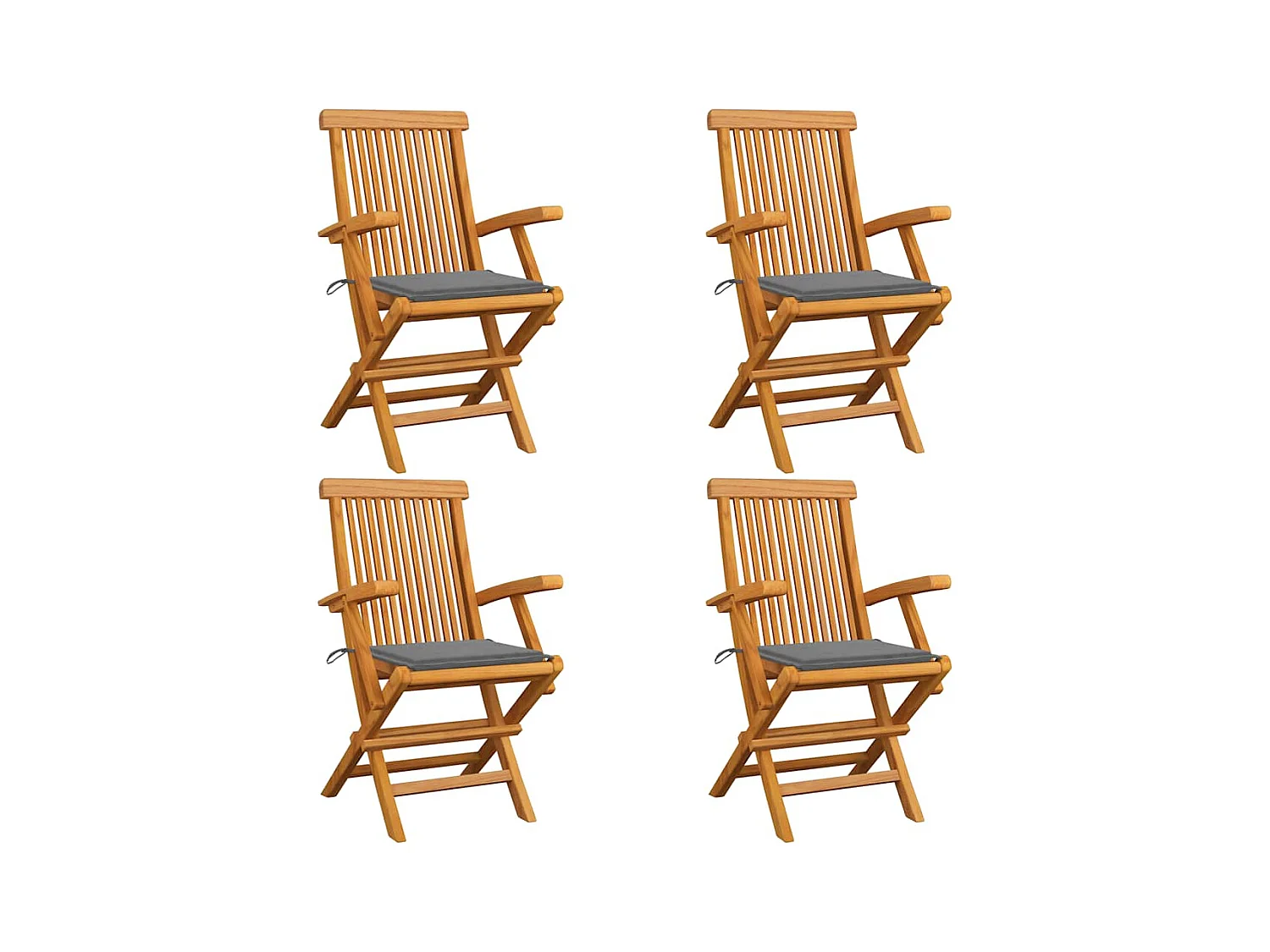 Chaises de jardin et coussins gris lot de 4 Bois de teck massif