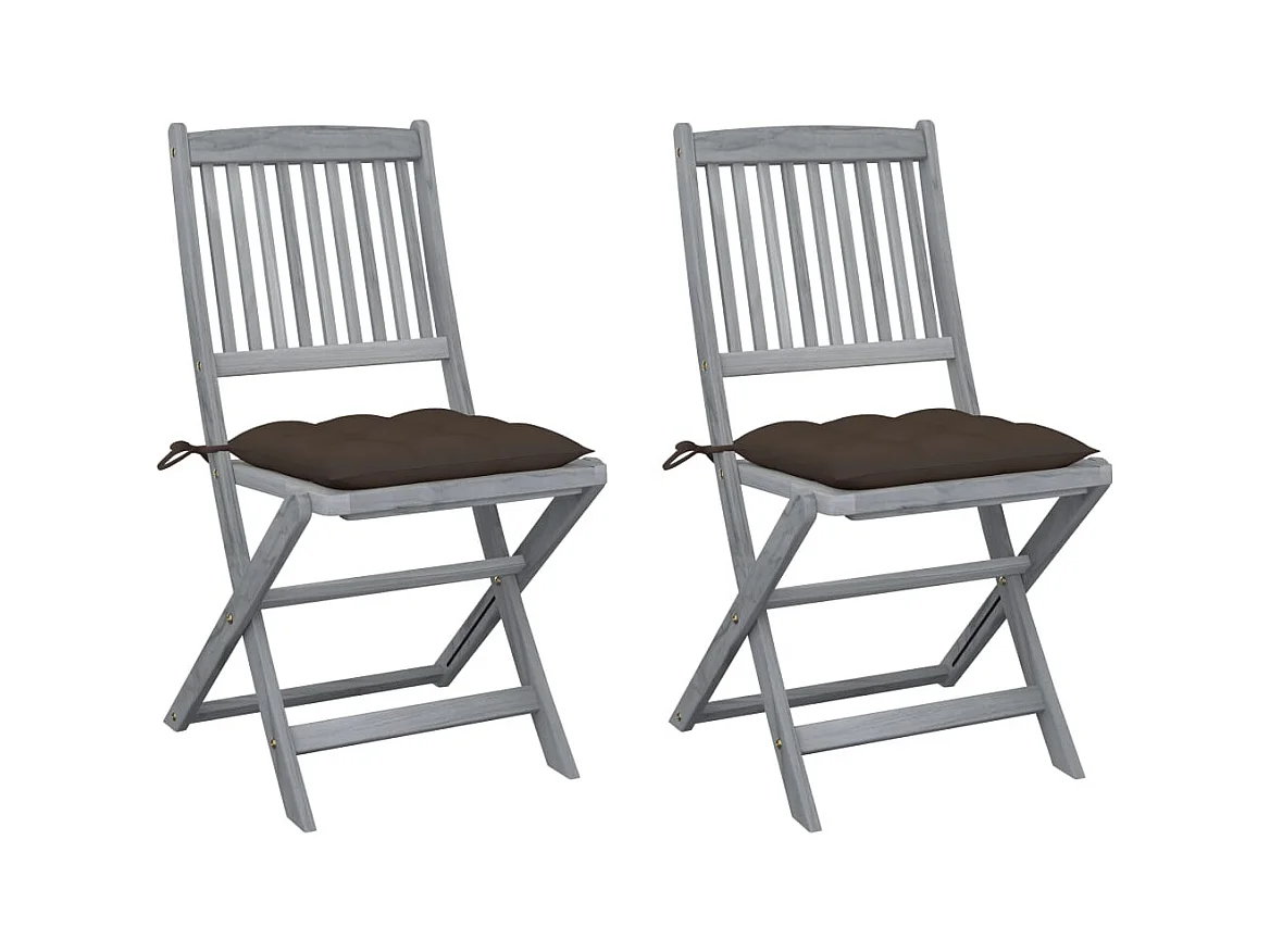 Chaises pliables d'extérieur lot de 2 et coussins Bois d'acacia