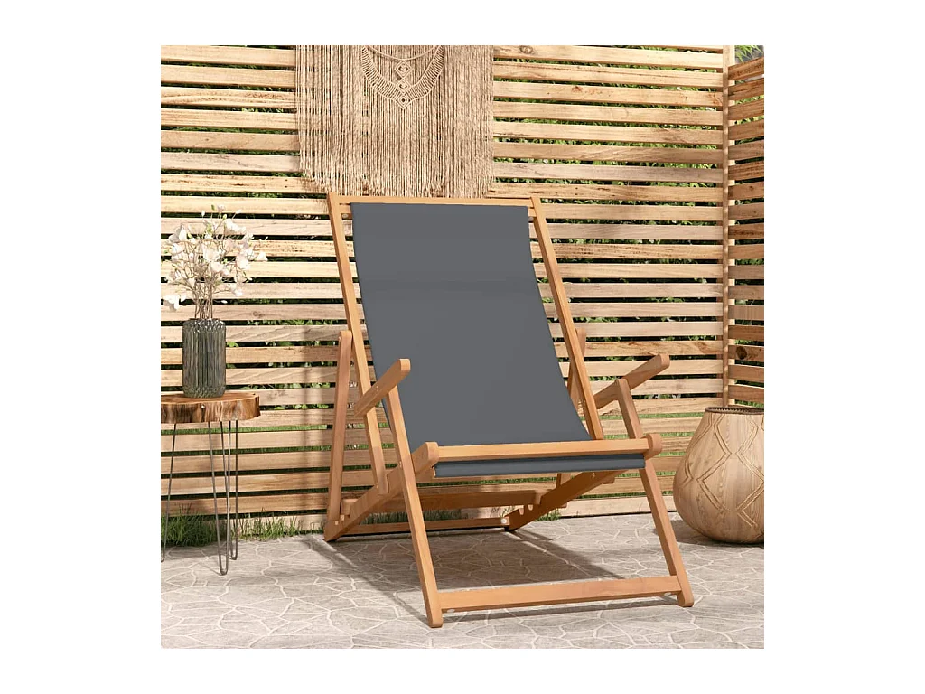 Chaise de plage pliable Bois de teck solide Gris