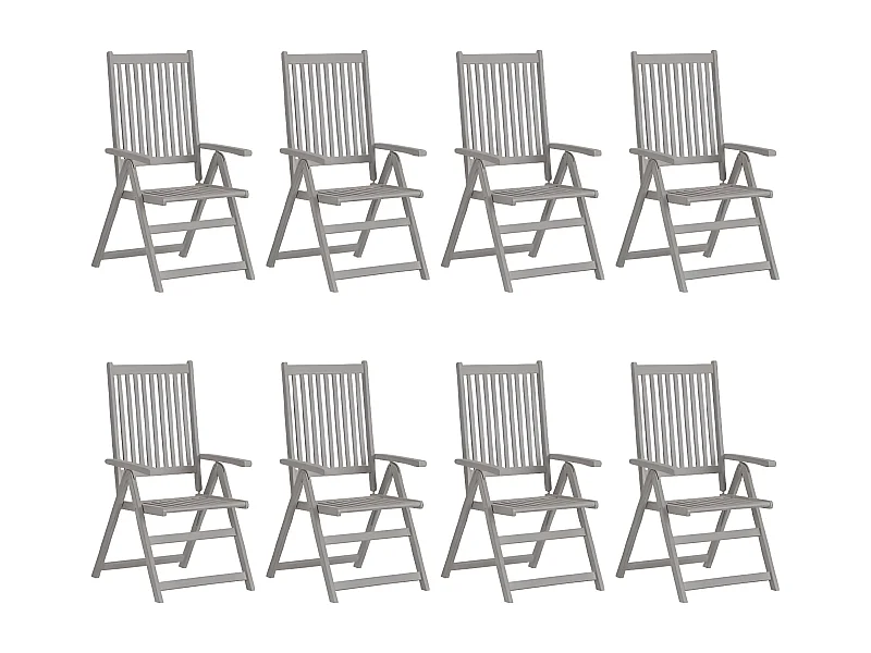 Sillas de jardín reclinables 8 uds madera maciza de acacia gris