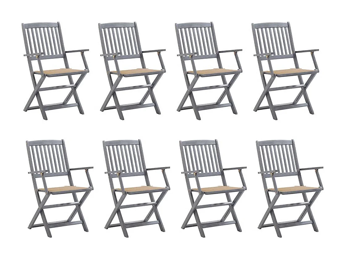 Cadeiras de exterior dobráveis 8pcs c/ almofadões acácia maciça