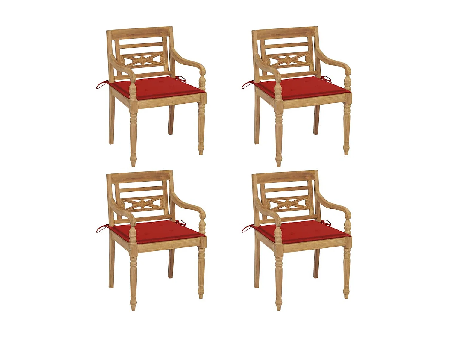 Stoelen Batavia 4 st met kussens massief teakhout