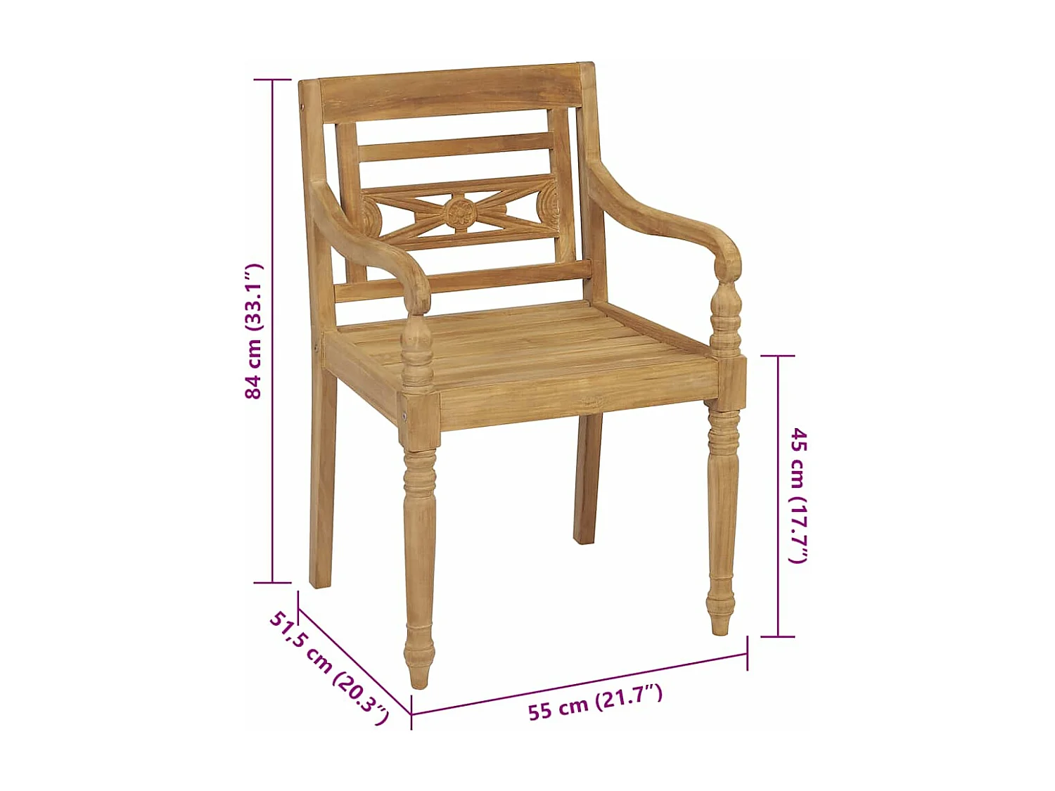 Stoelen Batavia 4 st met kussens massief teakhout