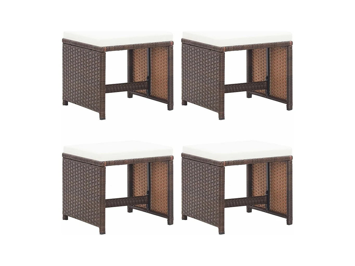 Tabourets de jardin lot de 4 et coussins Résine tressée Marron