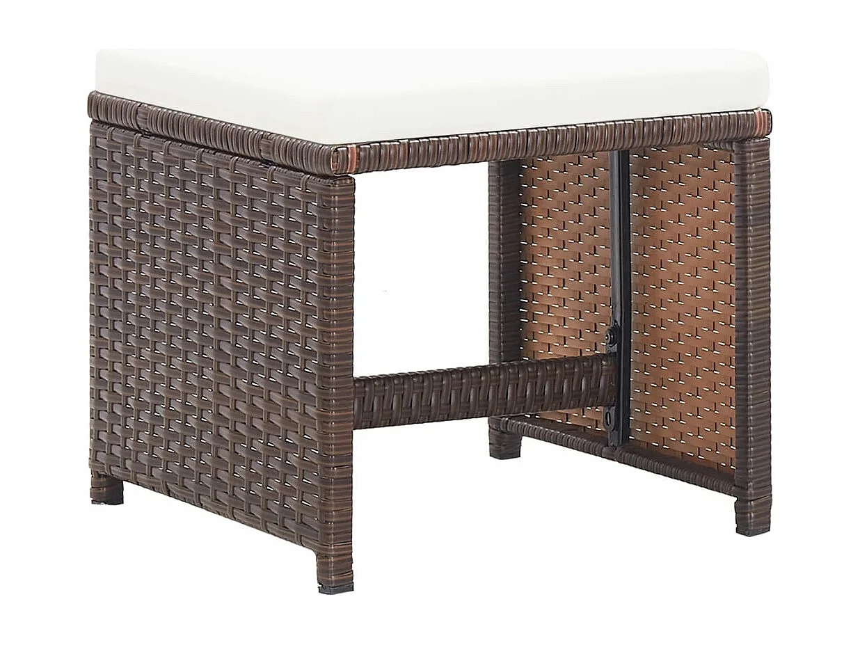 Tabourets de jardin lot de 4 et coussins Résine tressée Marron