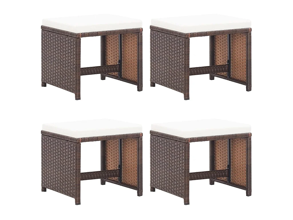 Tabourets de jardin lot de 4 et coussins Résine tressée Marron