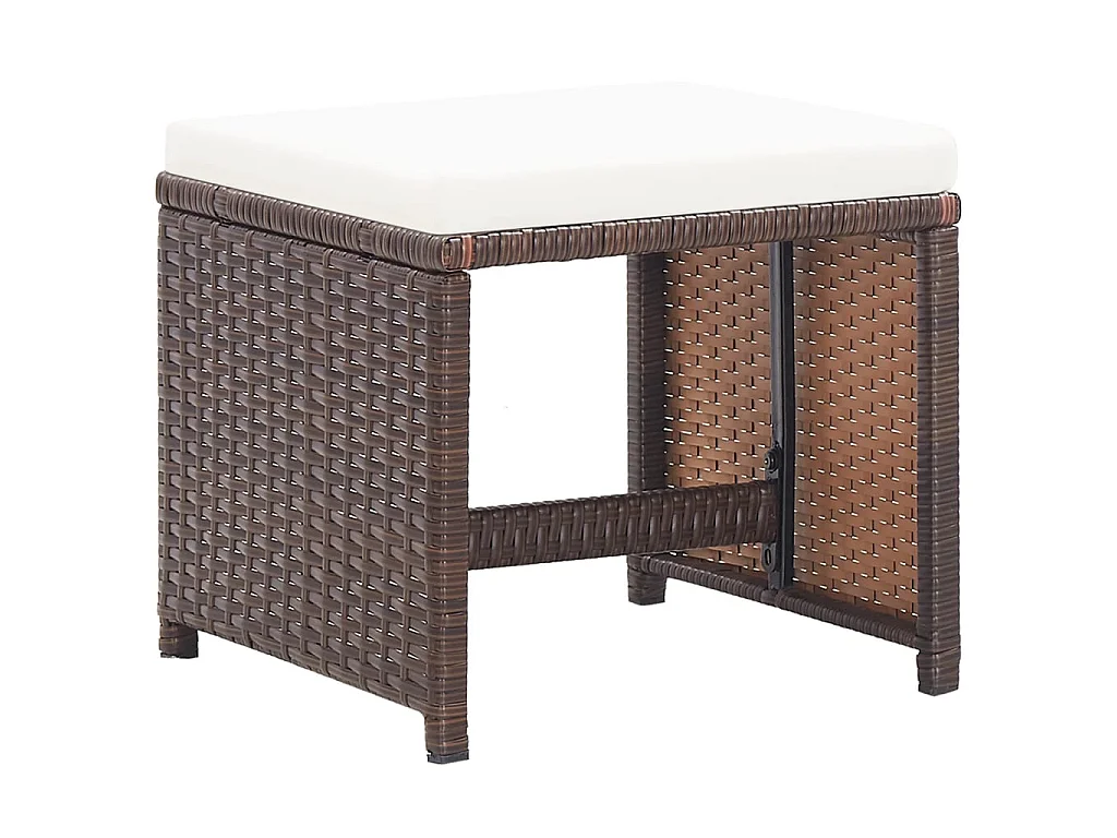 Tabourets de jardin lot de 4 et coussins Résine tressée Marron