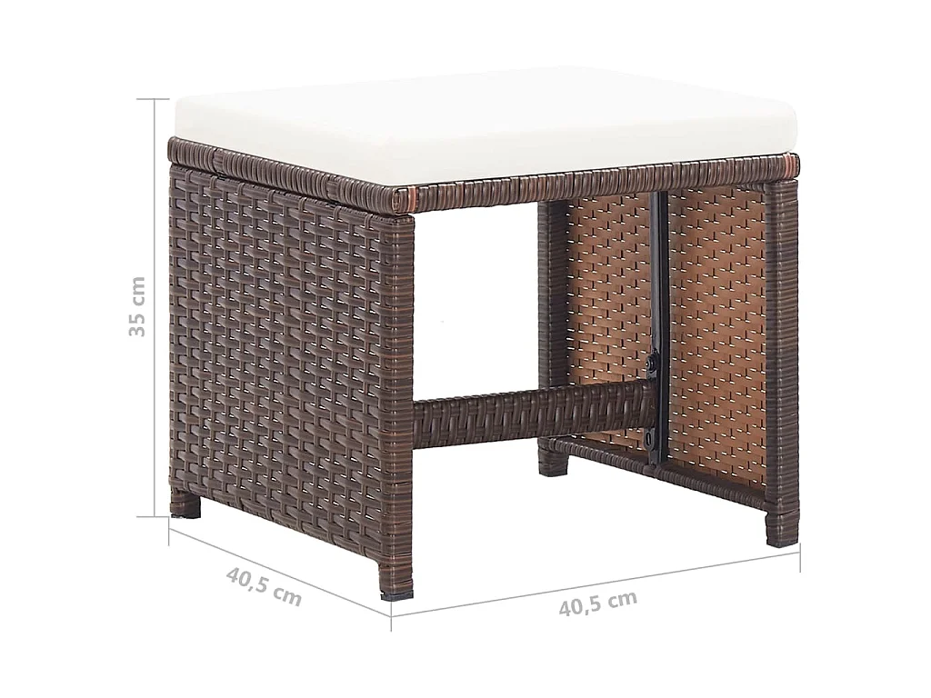 Tabourets de jardin lot de 4 et coussins Résine tressée Marron