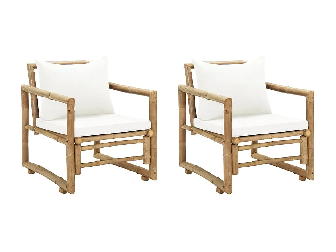 Chaises de jardin lot de 2 avec coussins et oreillers Bambou
