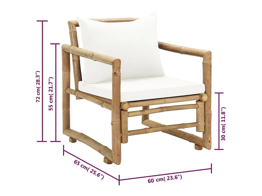 Chaises de jardin lot de 2 avec coussins et oreillers Bambou