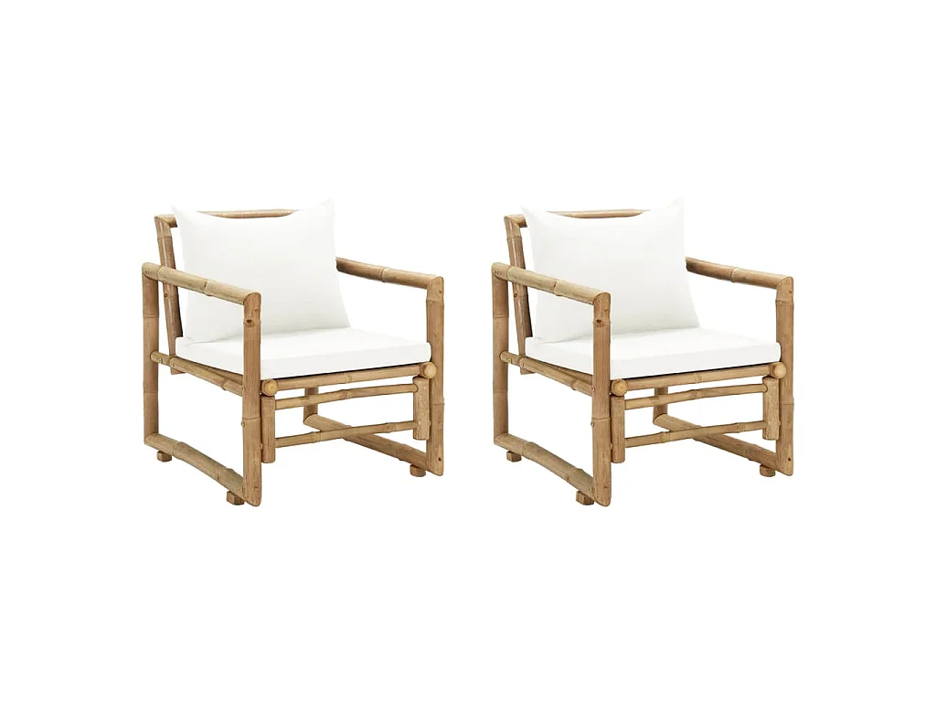 Chaises de jardin lot de 2 avec coussins et oreillers Bambou