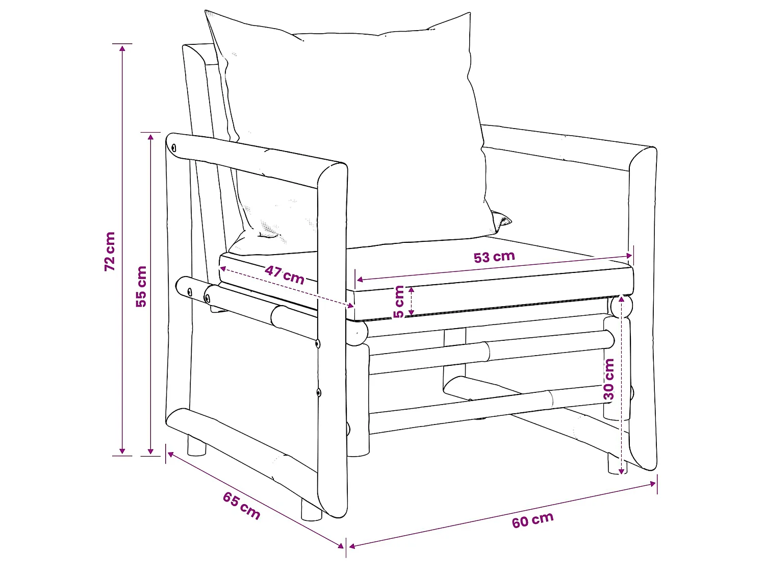 Chaises de jardin lot de 2 avec coussins et oreillers Bambou
