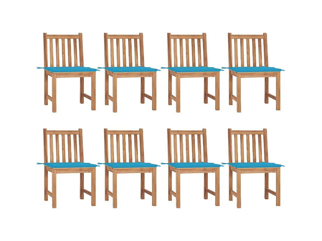 Chaises de jardin lot de 8 avec coussins Bois de teck massif