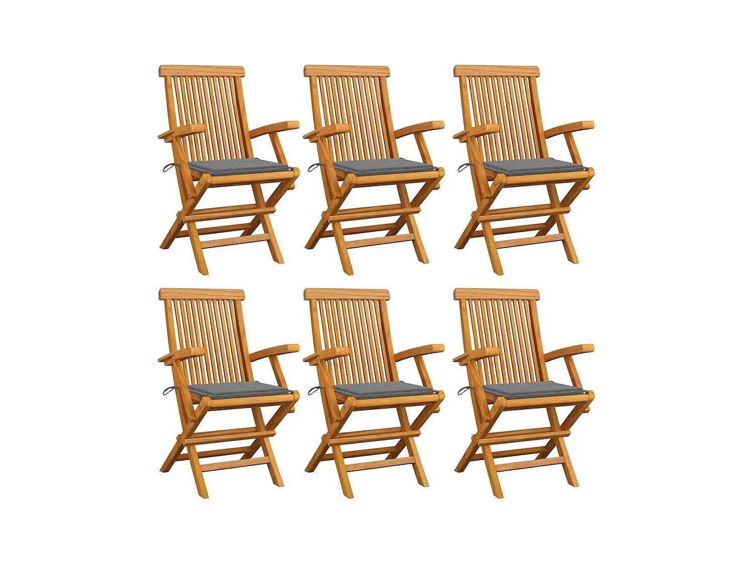 Sillas de jardín 6 uds madera maciza de teca con cojines grises