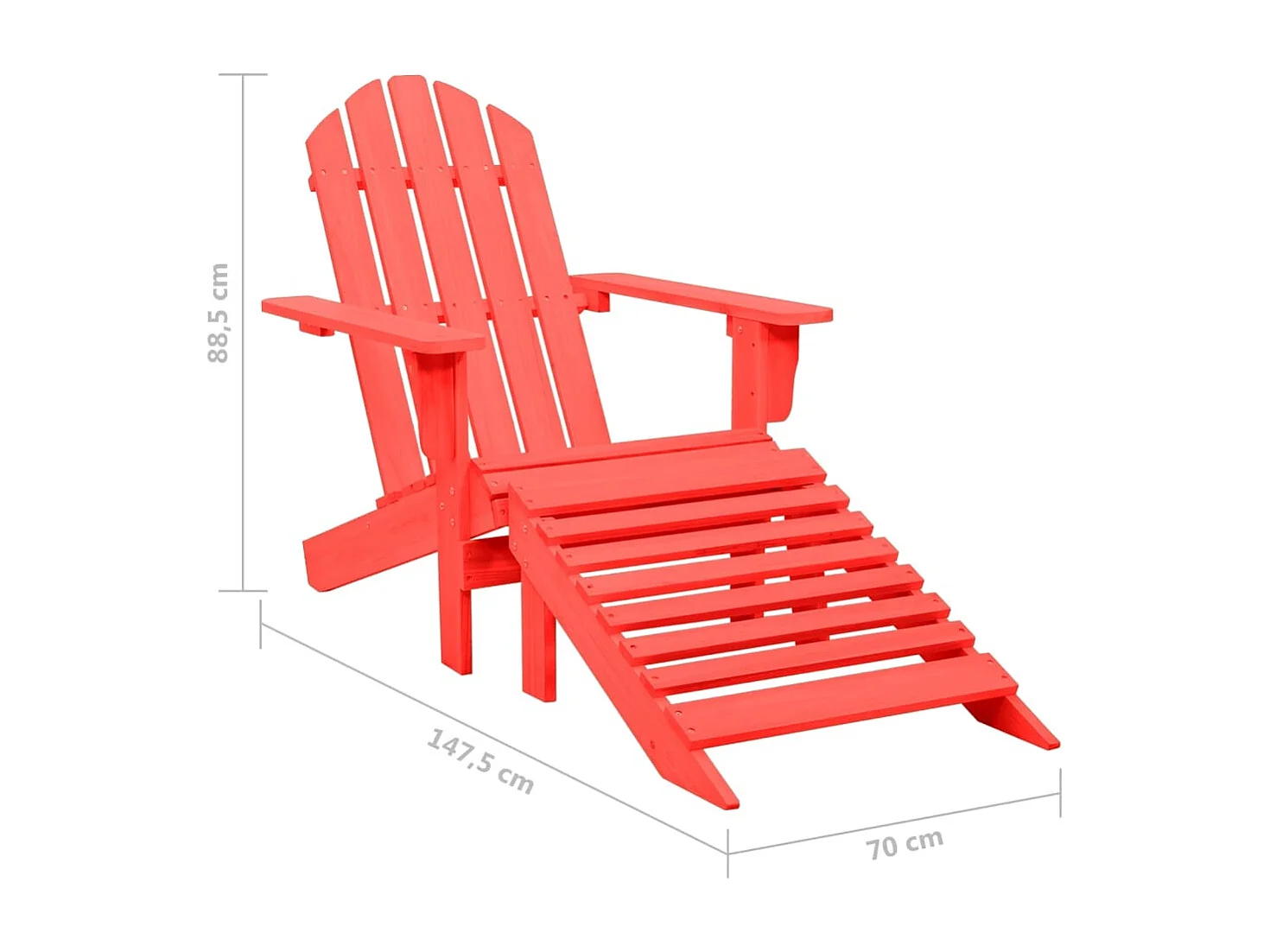 Tuinstoel Adirondack met voetenbank massief vurenhout rood