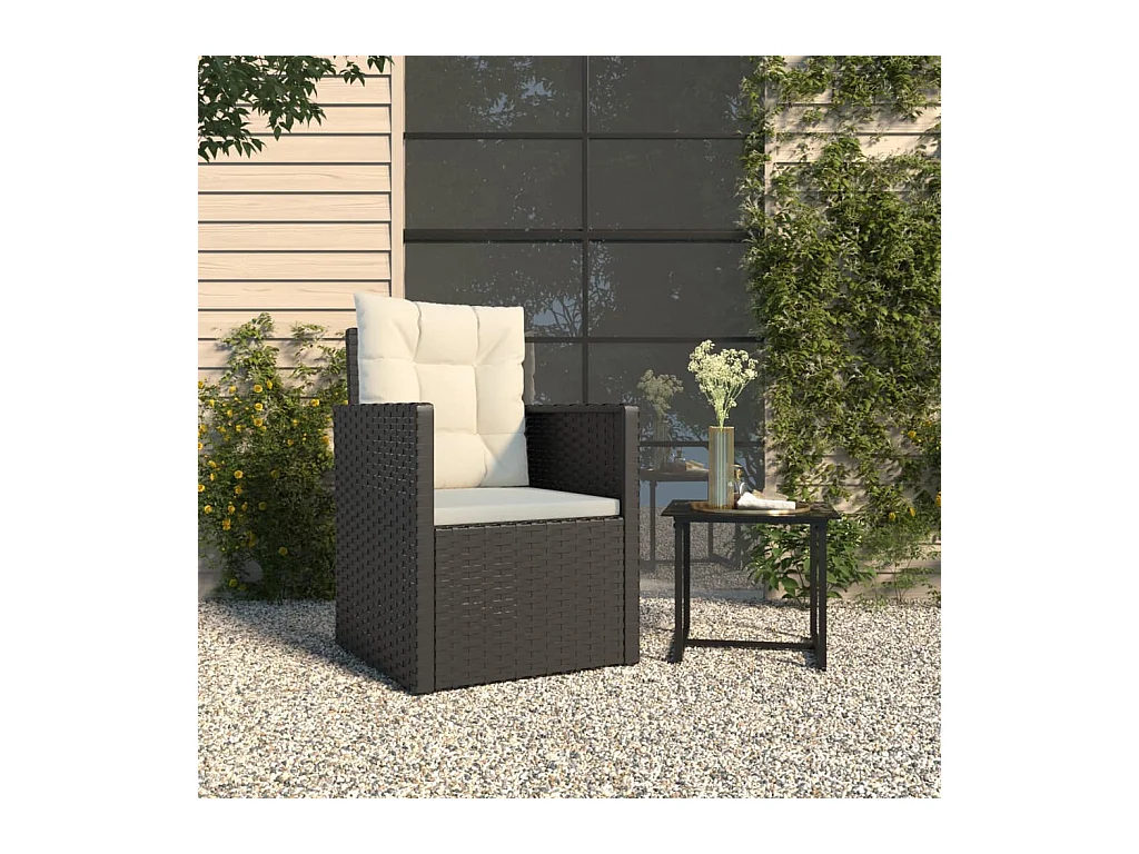 Fauteuil de jardin avec coussins Noir Résine tressée