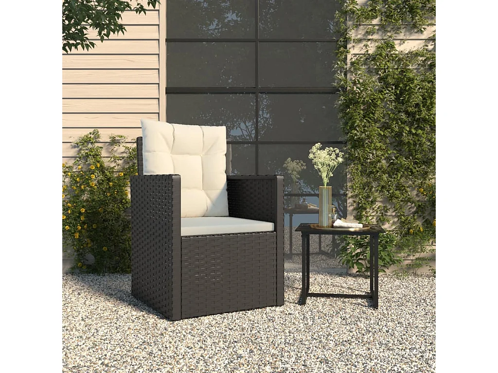 Poltrona da Giardino con Cuscini Nera in Polyrattan