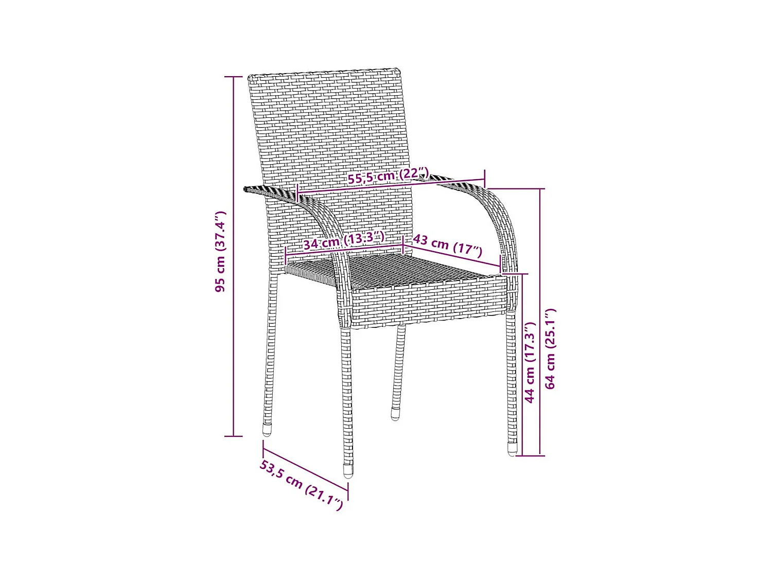 Stapelbare Gartenstühle 2 Stk. Poly Rattan Braun