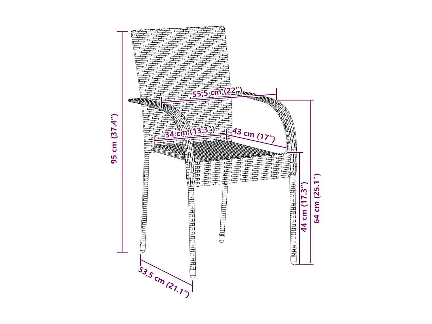 Chaises empilables d'extérieur lot de 2 Résine tressée Marron
