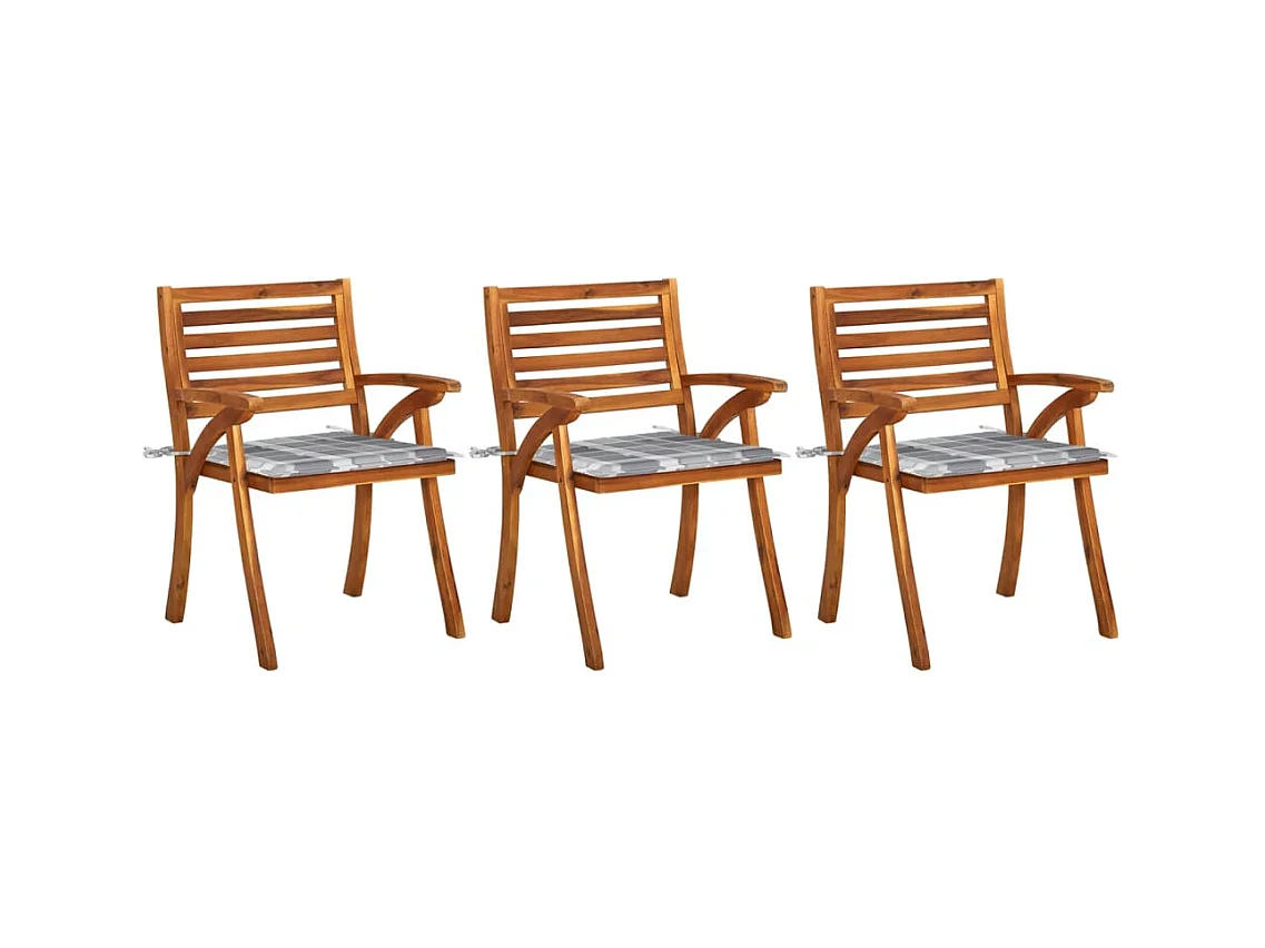 Chaises à manger de jardin avec coussins lot de 3 Acacia massif