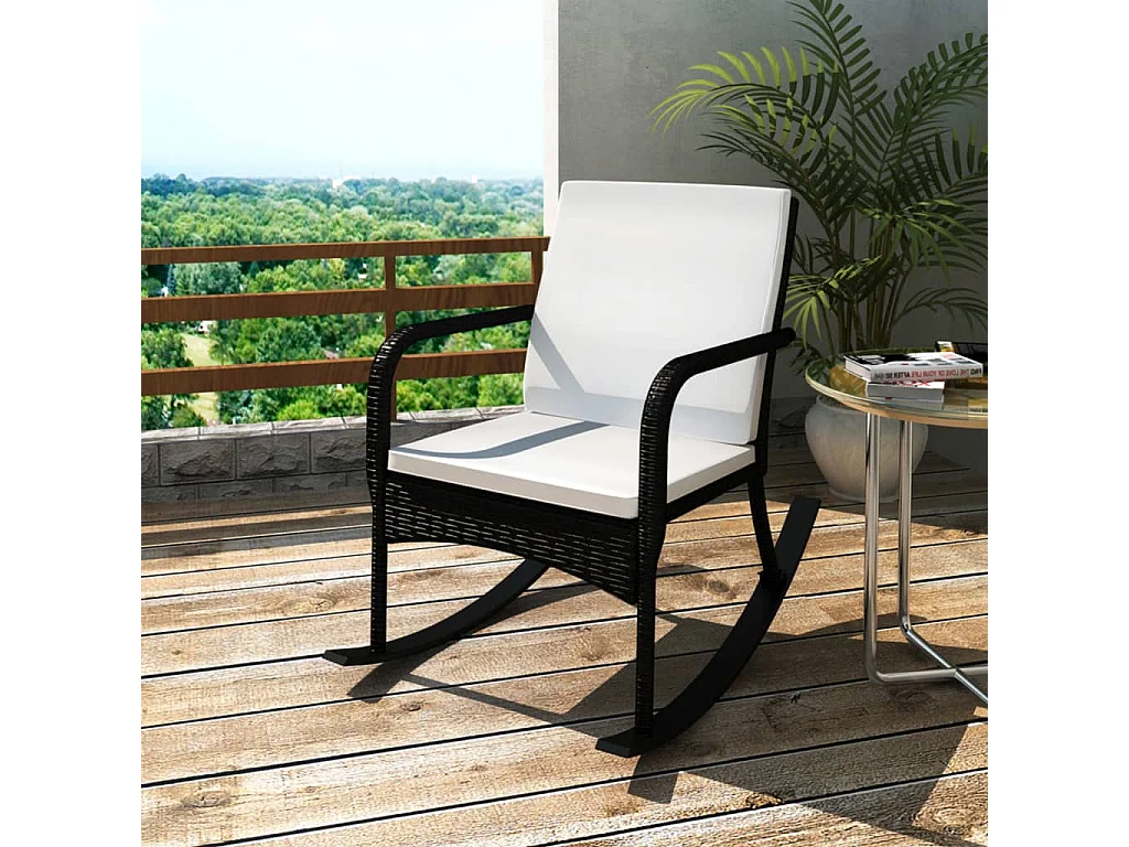 Sedia a Dondolo da Giardino Nera in Polyrattan