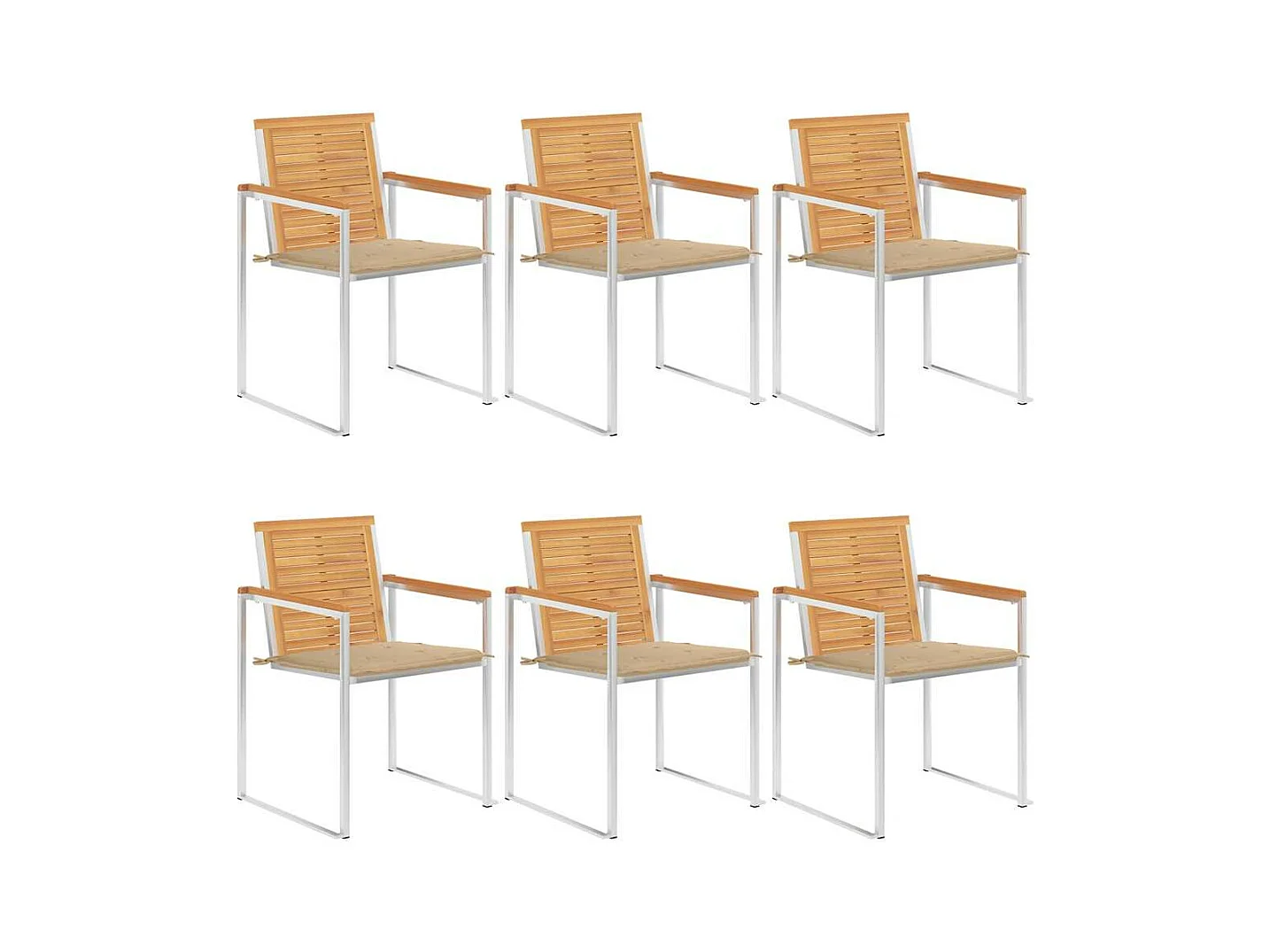 Chaises de jardin lot de 6 avec coussins Bois de teck massif