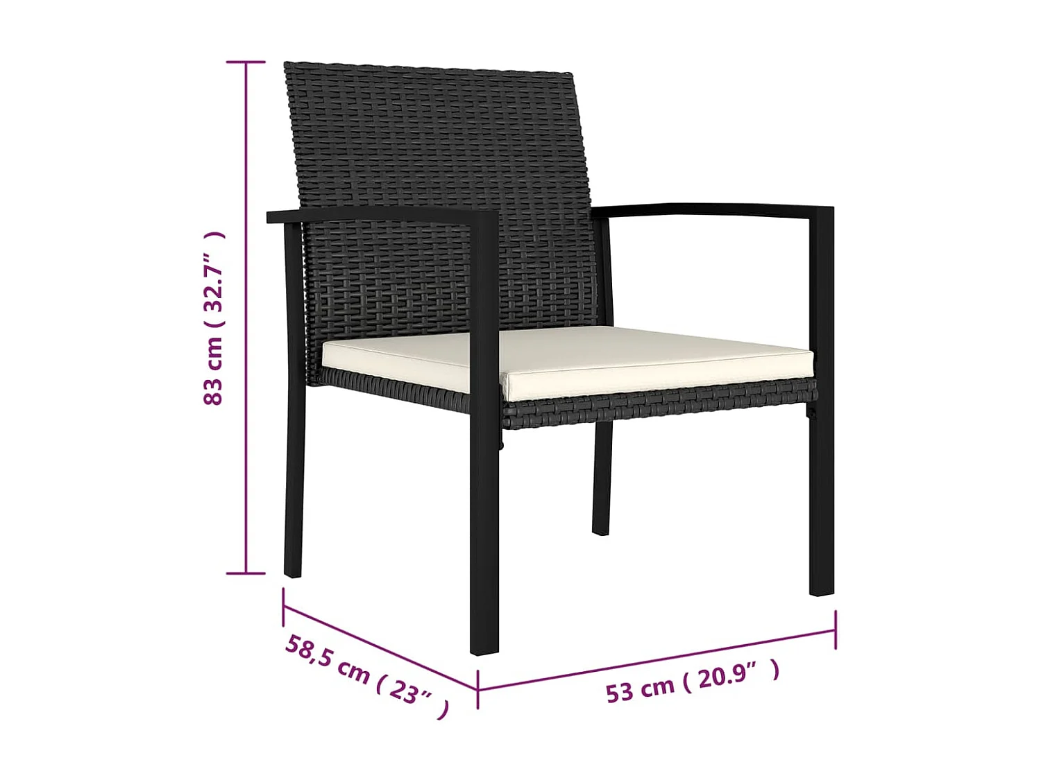 Chaises à manger de jardin lot de 4 Résine tressée Noir