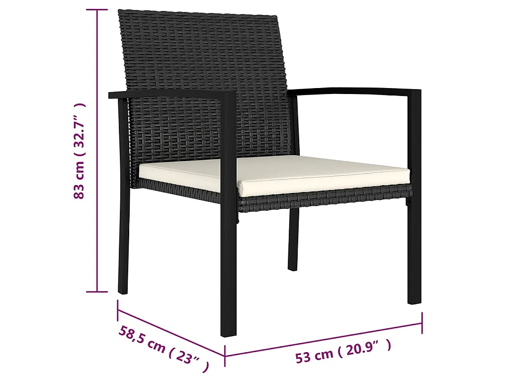 Sedie da Pranzo per Giardino 4 pz in Polyrattan Nero