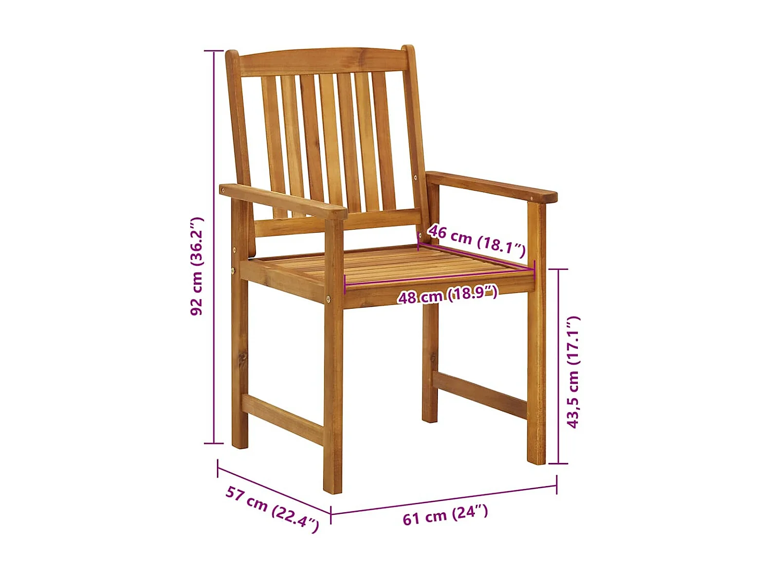 Chaises de jardin avec coussins lot de 8 Bois d'acacia solide