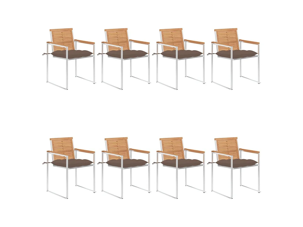 Chaises de jardin lot de 8 avec coussins Bois de teck massif