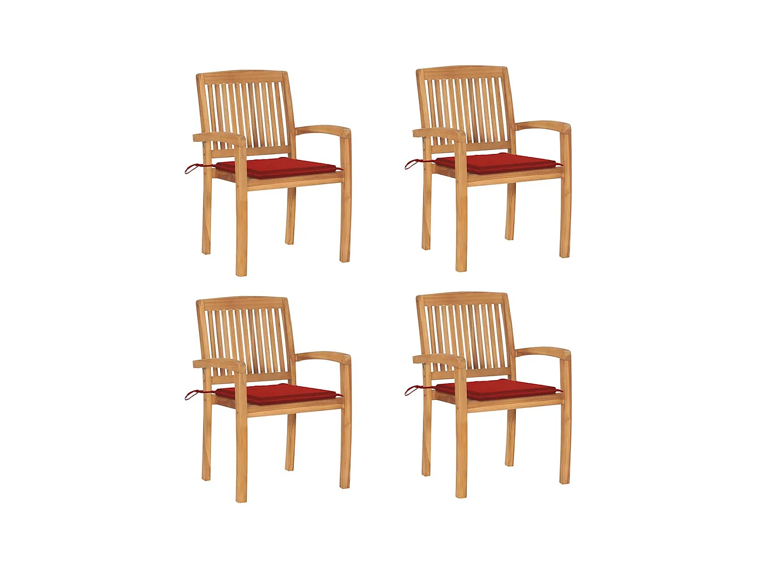 Chaises de jardin empilables avec coussins lot de 4 Teck solide