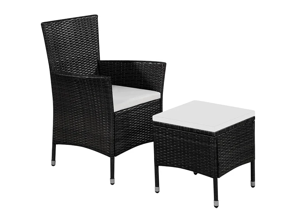 Chaise et tabouret d'extérieur et coussins Résine tressée Noir