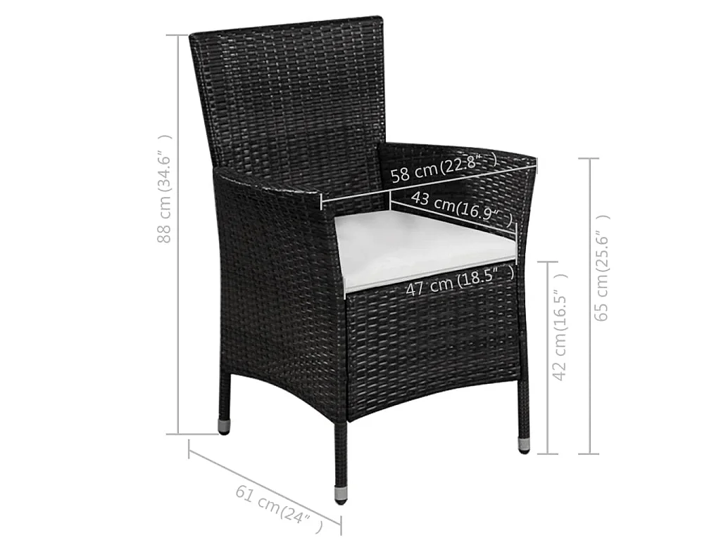 Chaise et tabouret d'extérieur et coussins Résine tressée Noir