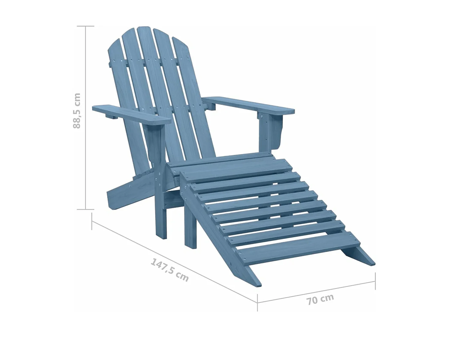 Chaise de jardin Adirondack avec pouf bois de sapin solide bleu