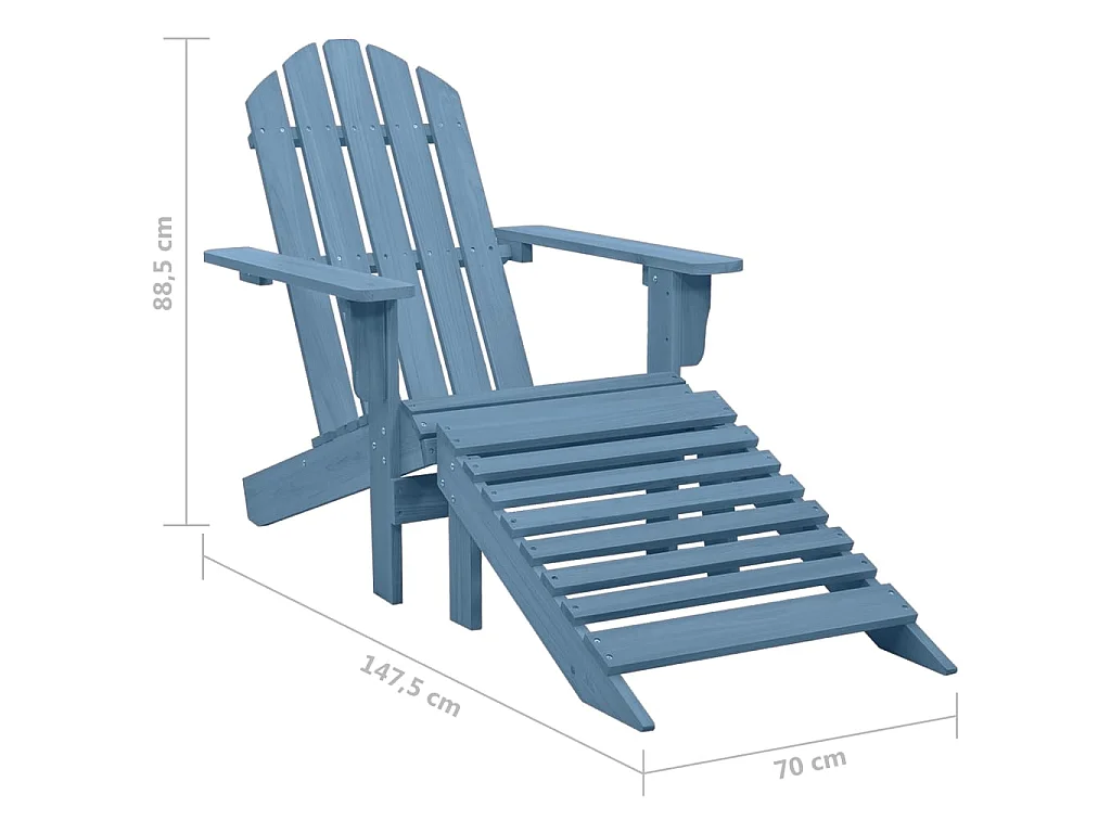 Cadeira Adirondack para jardim com otomano abeto maciço azul