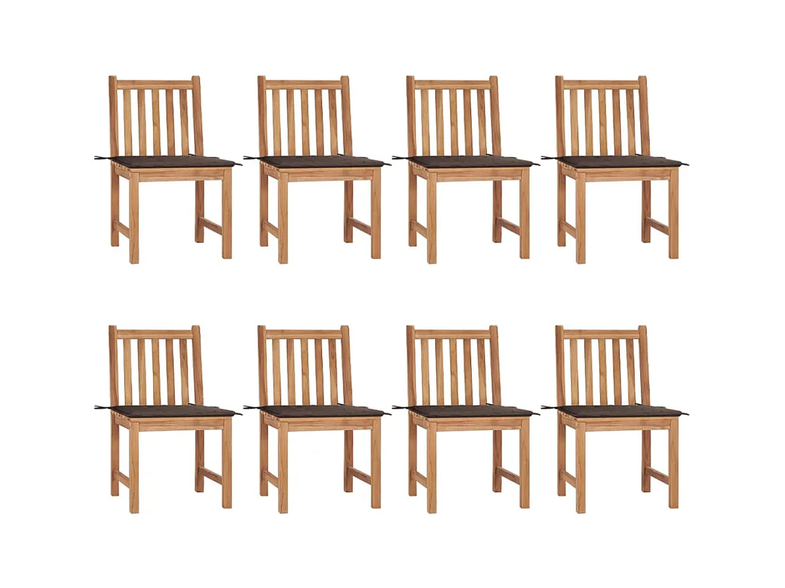 Sedie da Giardino con Cuscini 8 pz in Legno Massello di Teak